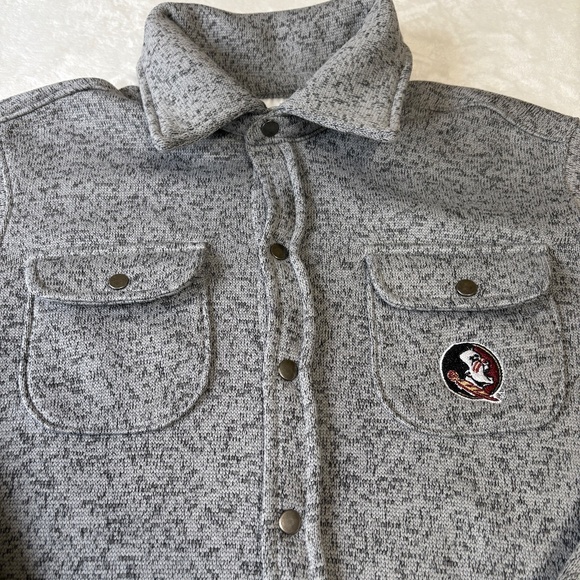 FSU Seminoles Thick Knit Snap Up Shirt Mens Size Small Gray Long Sleeve - Picture 2 of 7